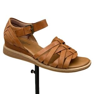 Comfortiva Marina Women's Leather Wedge‎ Sandal Size 8 Wide Brown Open Toe Shoes